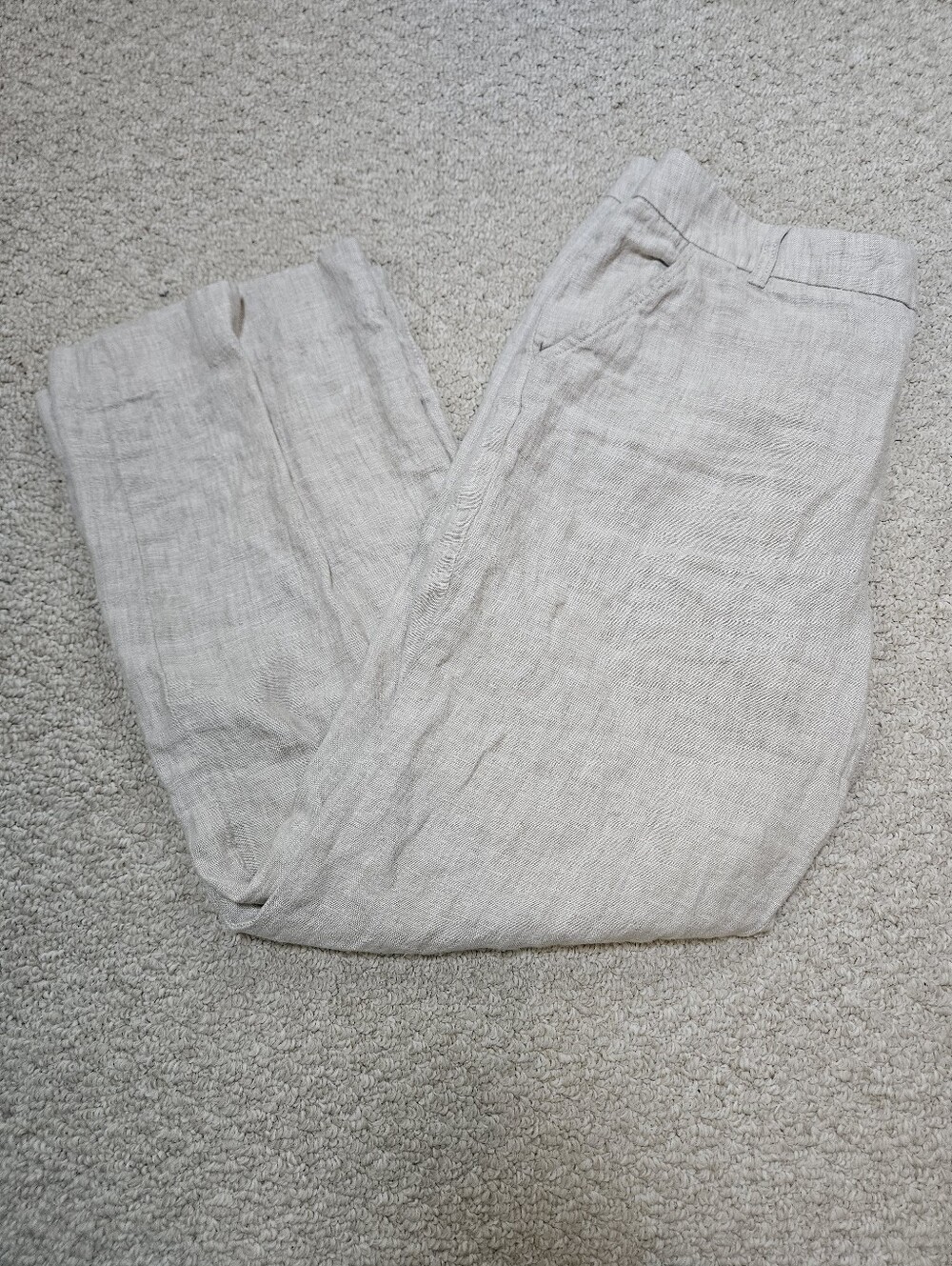 Garnet Hill Beige 100% Linen Straight Wide Lightweight Breathable Pants 8 Petite